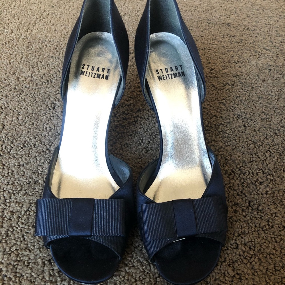 Stuart Weitzman navy blue peep toe Stiletto heel.